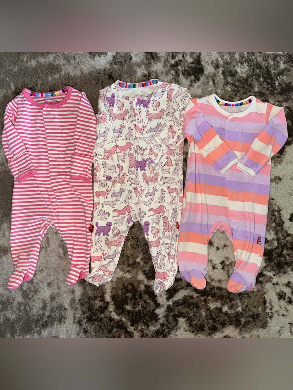 Magnetic Me Pink, Purple & White Unicorn and Stripe Footie Set